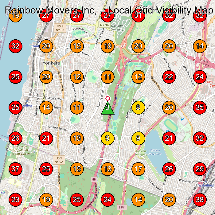 Rainbow Movers Inc, GeoGrid visibility map for Moving And Storage Service in Yonkers